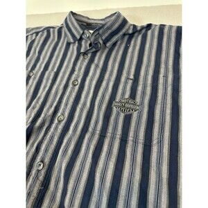 VintageHarley Davidson Button Shirt Mens Large Stripes Spellout Motorcycle Biker